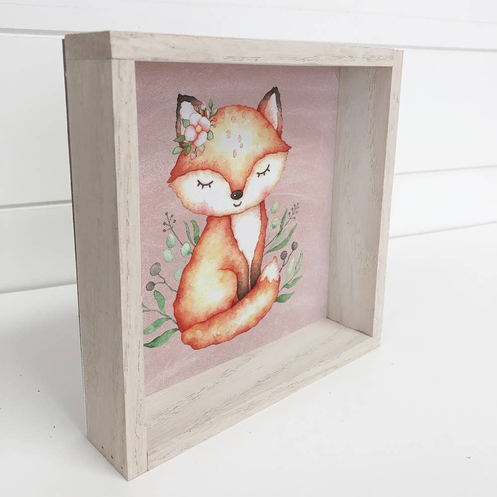 Fox Baby Girl Small Whitewash - Wood Framed
