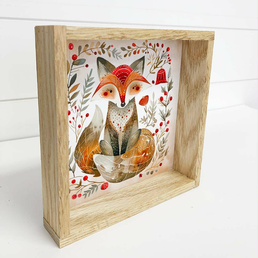 Scandi Watercolor Cute Fox - Wood Framed