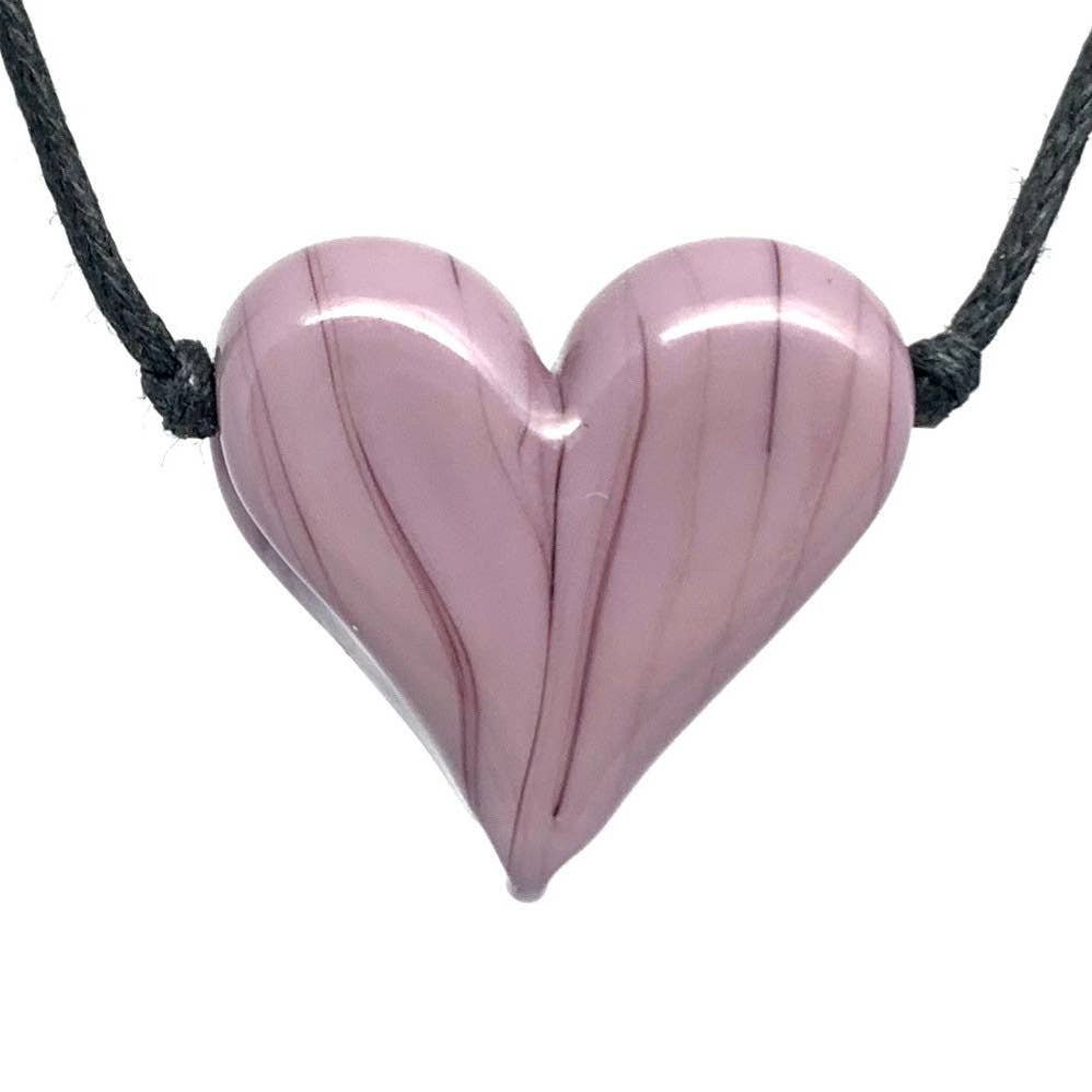 Violet Pastel Heart Flameworked Glass Necklace