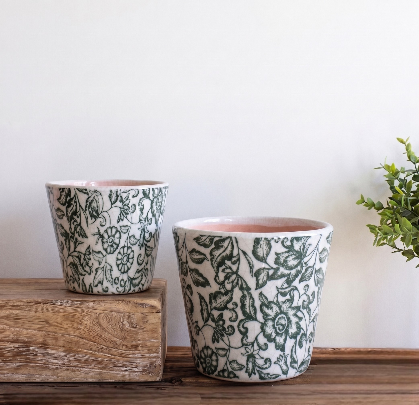 Green Floral Print Planter
