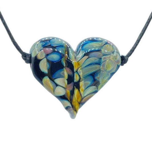 Black + Magic Confetti and Clear Heart Flameworked Glass Necklace