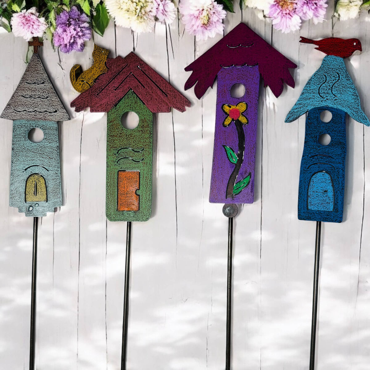 Birdhouse Plant Stake Garden Stake Church Flower Metal