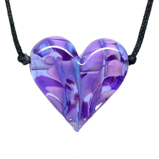 Lavender and Purple Rose Heart Flameworked Glass Necklace