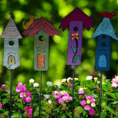 Birdhouse Plant Stake Garden Stake Church Flower Metal