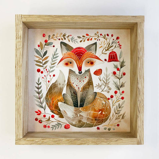 Scandi Watercolor Cute Fox - Wood Framed
