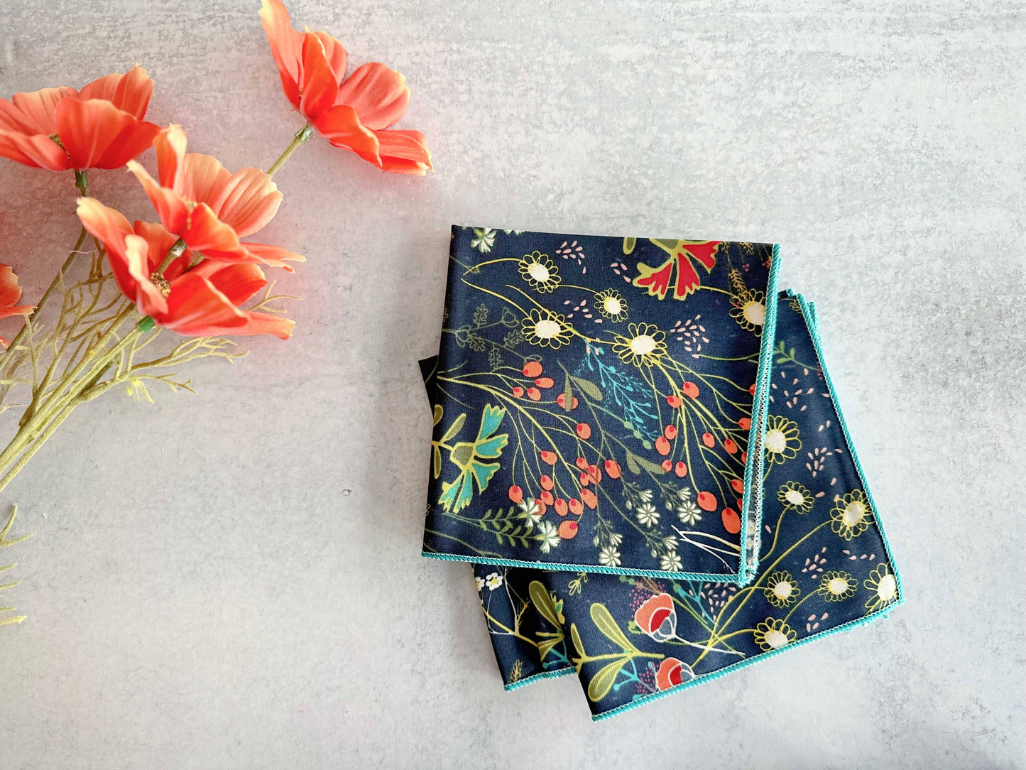 Pretty Peacock Cloth Napkins, Set of Four, 18" Everyday