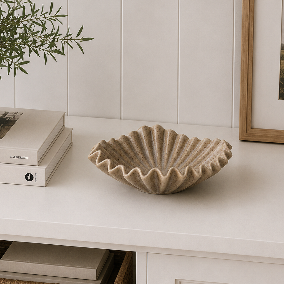 Beige Ceramic Ruffle Dish
