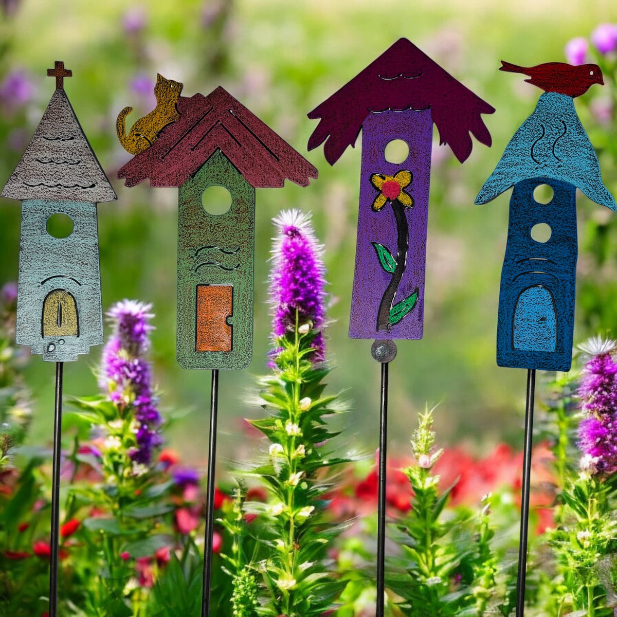 Birdhouse Plant Stake Garden Stake Church Flower Metal