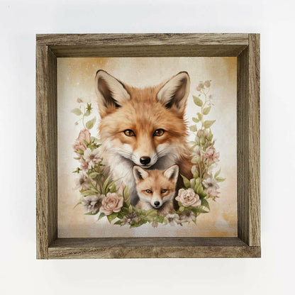 Mother Baby Fox Watercolor - Wood Framed