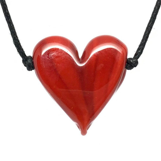 Bright Red Heart Flameworked Glass Necklace