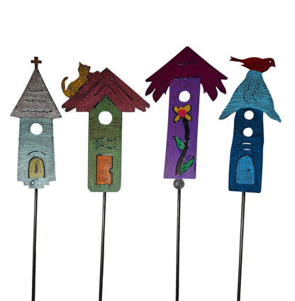 Birdhouse Plant Stake Garden Stake Church Flower Metal