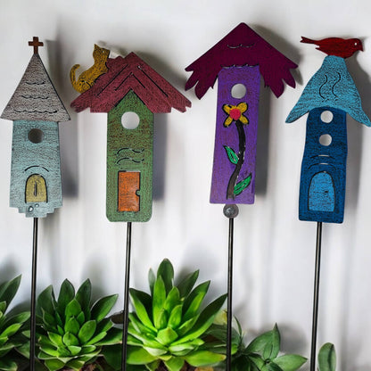 Birdhouse Plant Stake Garden Stake Church Flower Metal