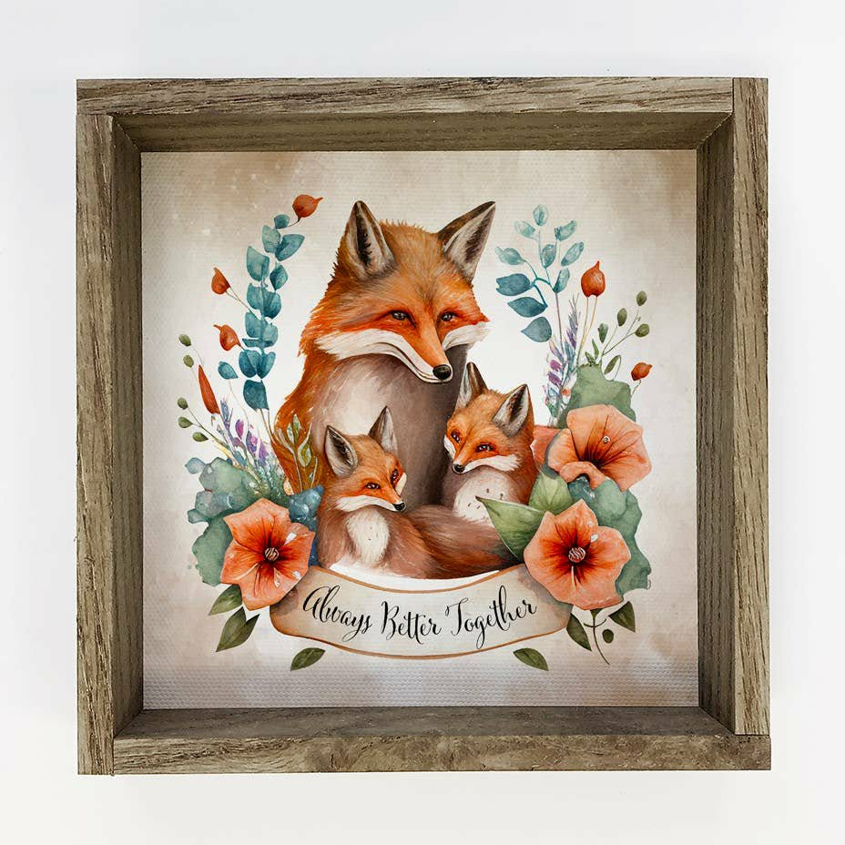 Mama Fox and Babies - Wood Framed