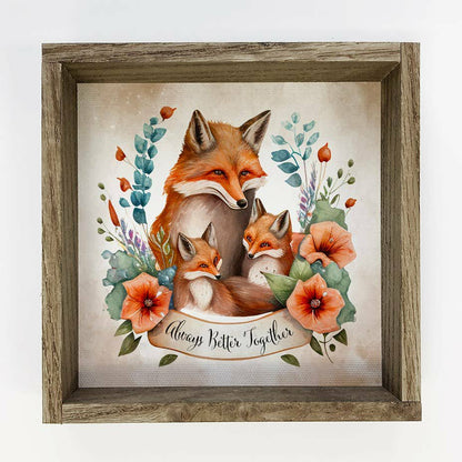 Mama Fox and Babies - Wood Framed