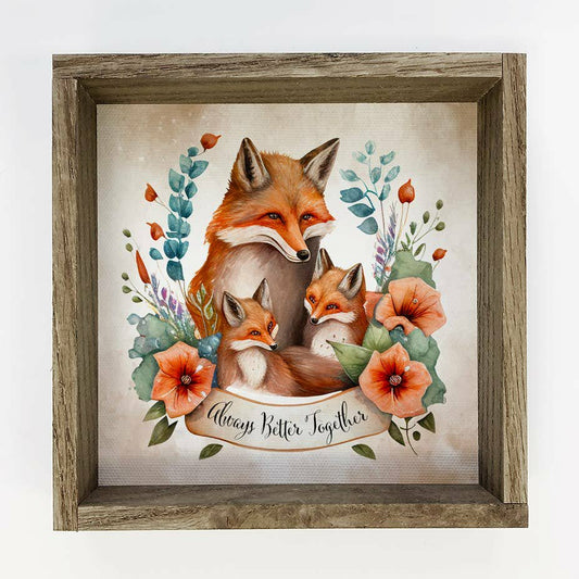 Mama Fox and Babies - Wood Framed