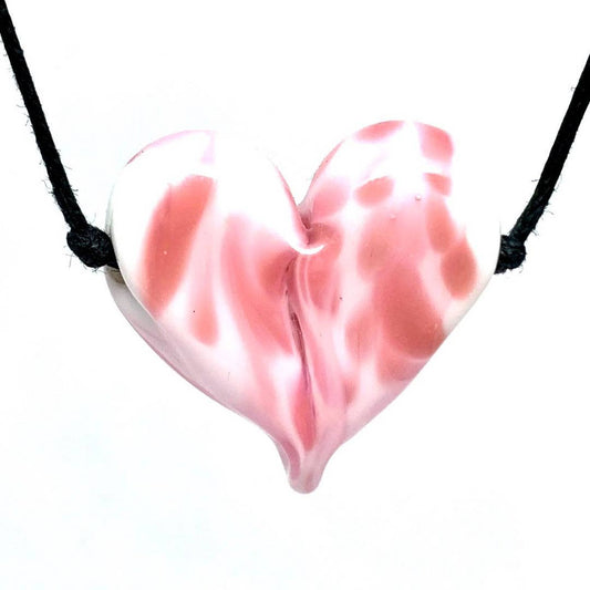 White + Pink Confetti and Clear Heart Flameworked Glass Necklace