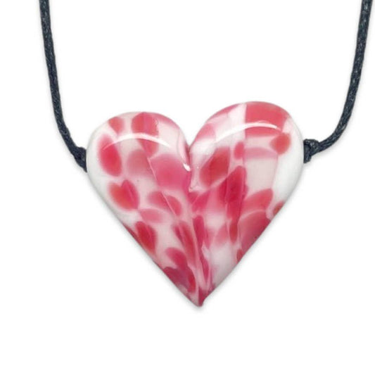 White + Pink Confetti and Clear Wrap Heart Flameworked Glass Necklace
