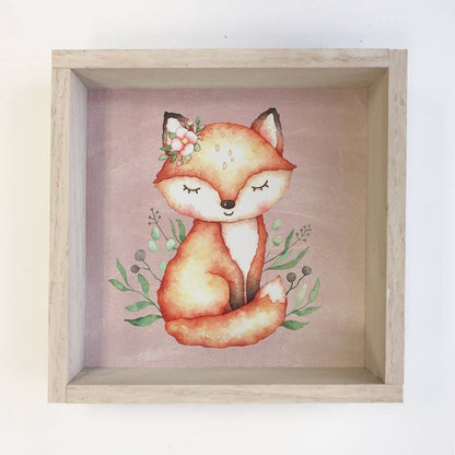 Fox Baby Girl Small Whitewash - Wood Framed