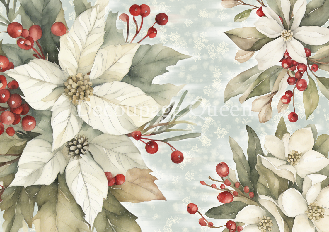 Decoupage Queen A3 & A4 Rice Paper Dainty and the Queen Frosty Flowers
