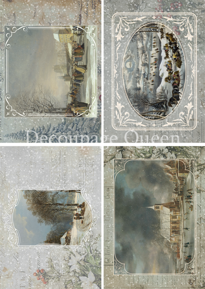 Decoupage Queen A4 Rice Paper Dainty and the Queen - Winter Postcards