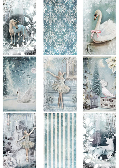 Decoupage Queen A4 Rice Paper Winter Fantasy Tags
