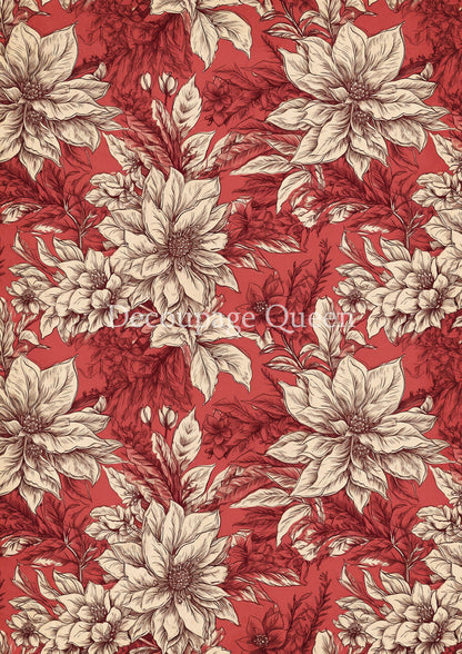 Decoupage Queen A4 Rice Paper Vintage Poinsettia