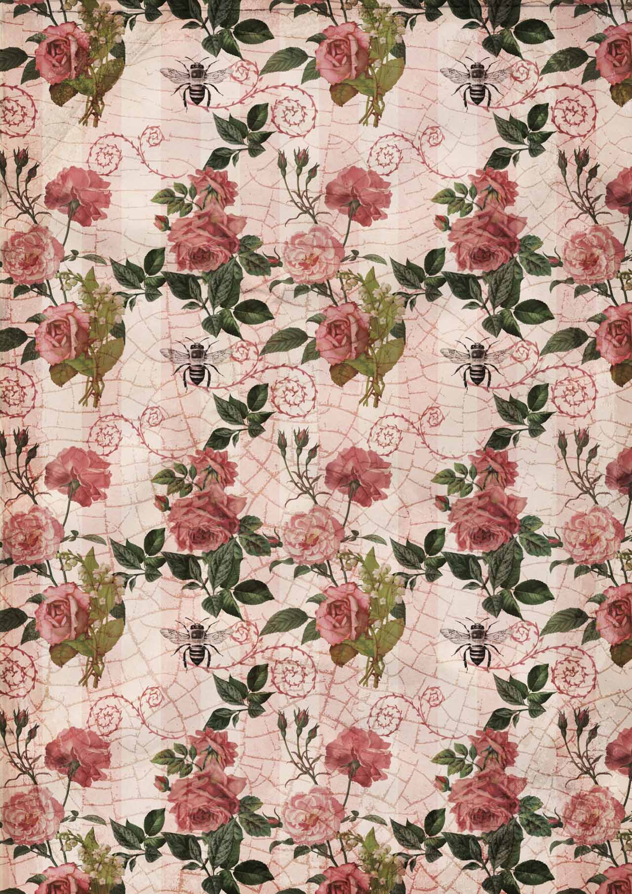 Decoupage Queen A4 Rice Paper Roses and Stripes