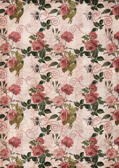 Decoupage Queen A4 Rice Paper Roses and Stripes
