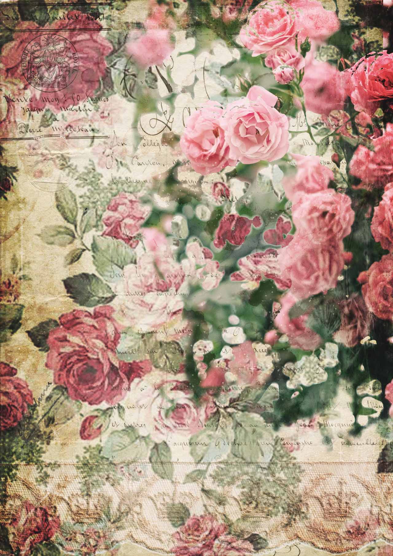 Decoupage Queen A4 Rice Paper Splash of Roses