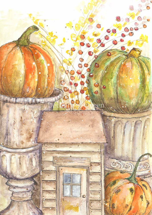 Decoupage Queen A4 Rice Paper Cottage Pumpkins