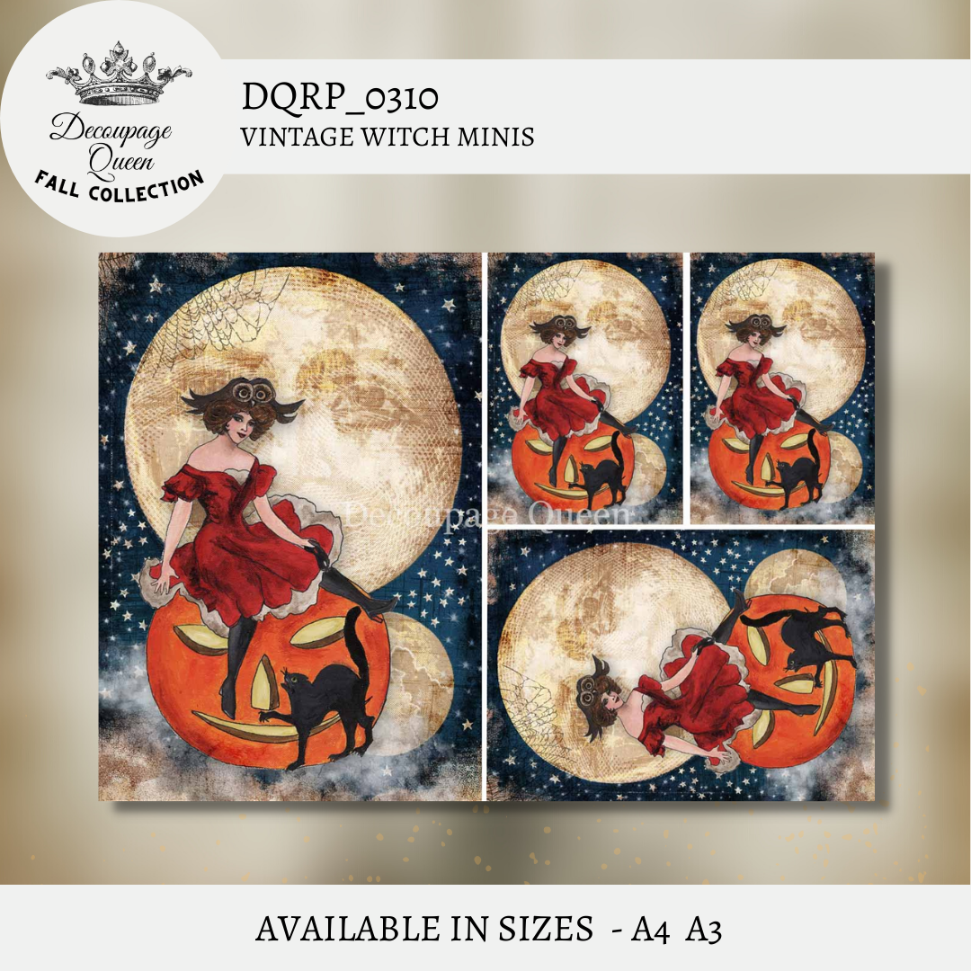 Decoupage Queen A4 Rice Paper Vintage Witch Minis