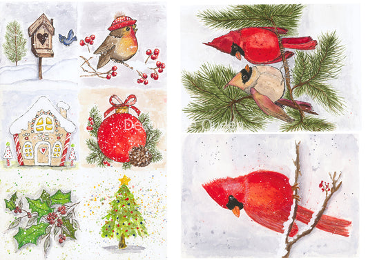 Decoupage Queen A3 & A4 Rice Paper Victoria's Christmas Birds RETIRED