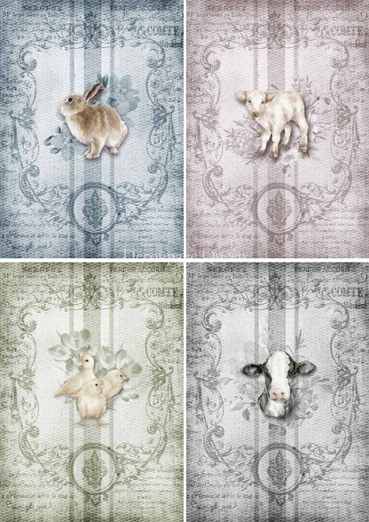 Decoupage Queen A4 Rice Paper Spring Animals 4 Pack