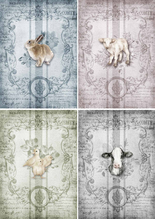Decoupage Queen A4 Rice Paper Spring Animals 4 Pack