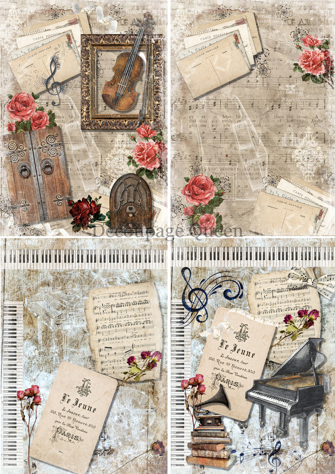 Decoupage Queen A4 Rice Paper Music 4 Pack