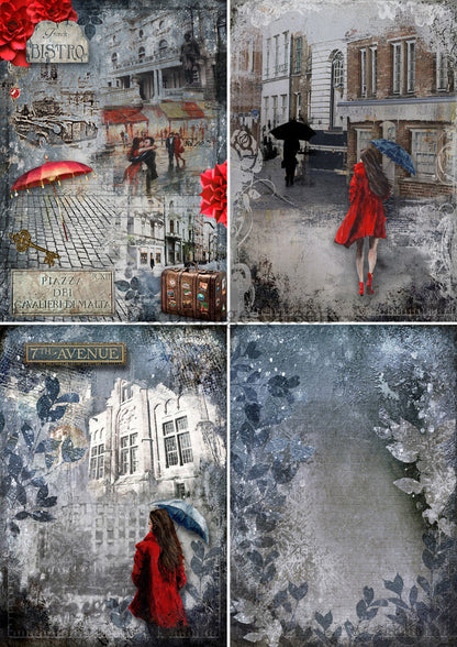 Decoupage Queen A3 & A4 Rice Paper In the City 4 Pack