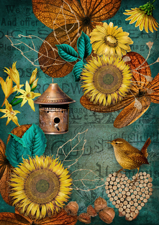 Decoupage Queen A4 Rice Paper Autumn Sunflowers