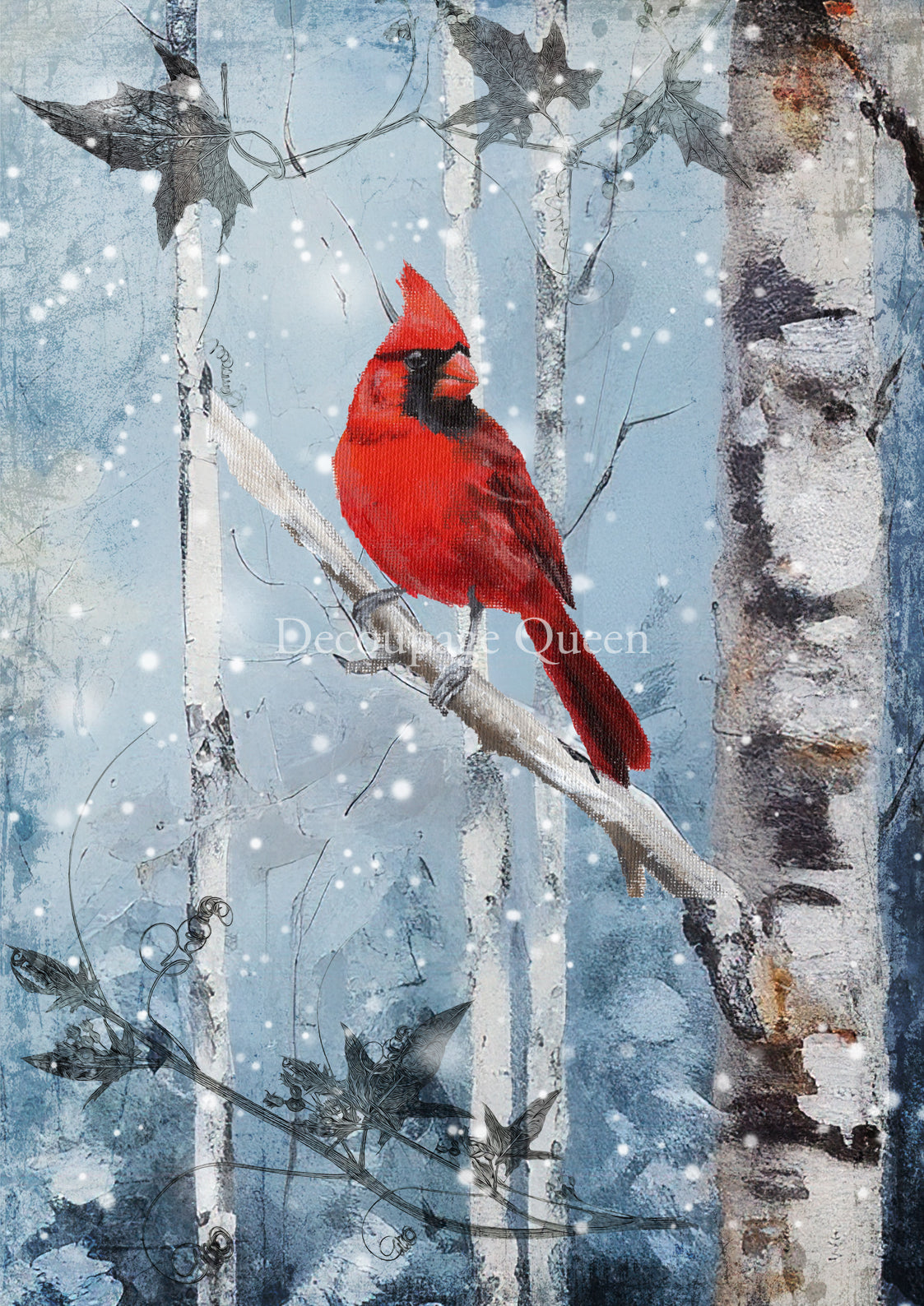 Decoupage Queen A3 & A4 Rice Paper Hand Painted Cardinal