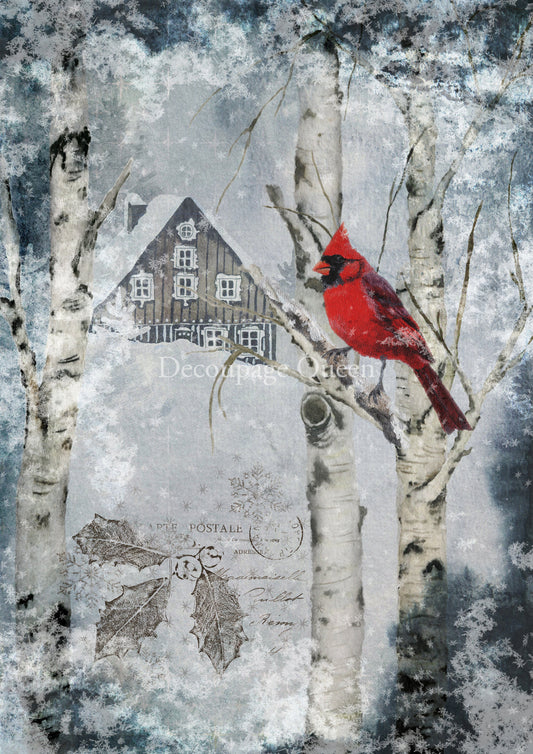 Decoupage Queen Rice Paper Winter Cardinal A3 & A4