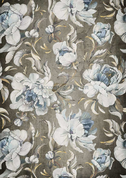 Decoupage Queen A4 Rice Paper Blue Peonies