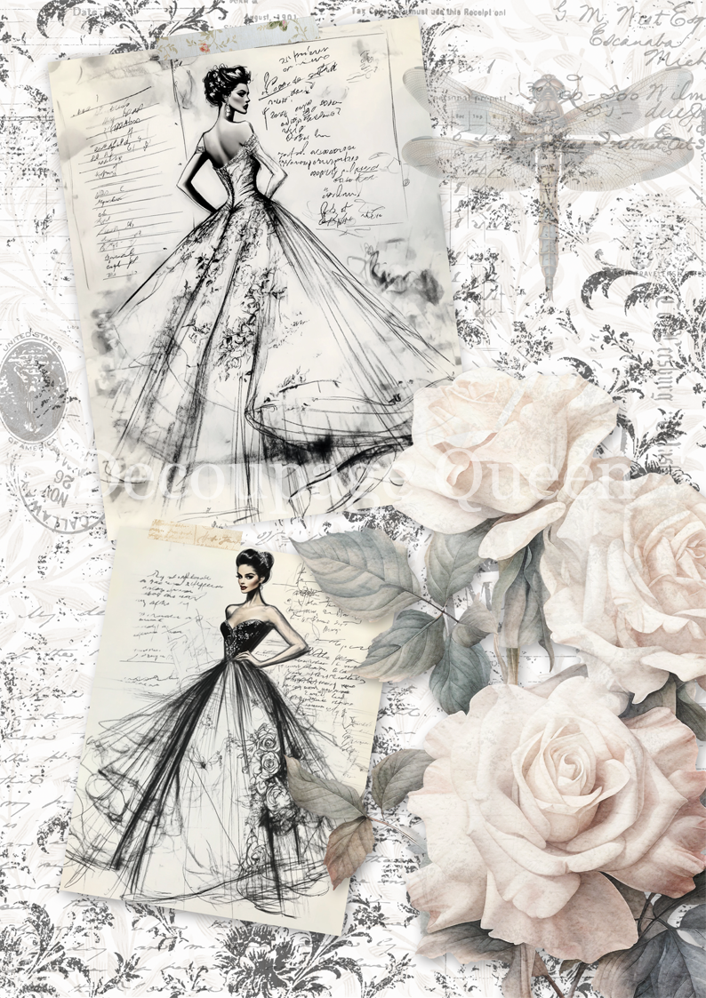 Decoupage Queen A4 Rice Paper Dainty and the Queen - Sketches