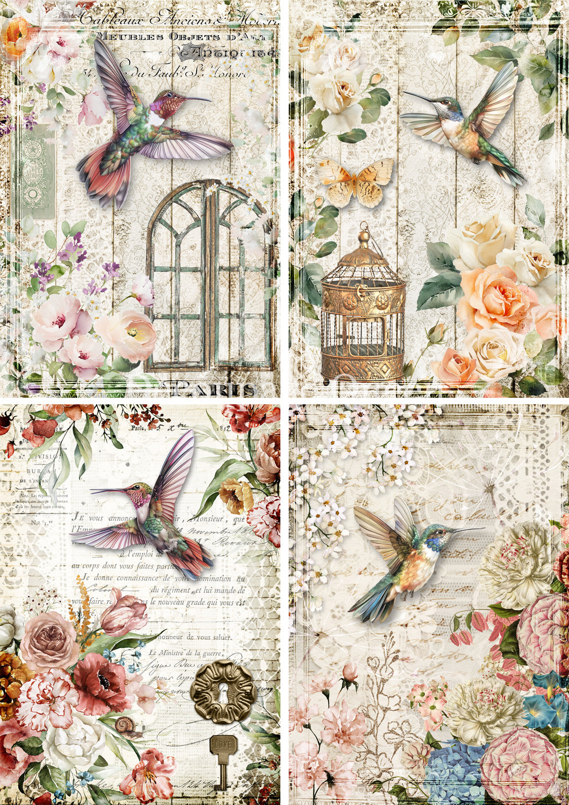 Decoupage Queen A4 Rice Paper Hummingbird Four Pack