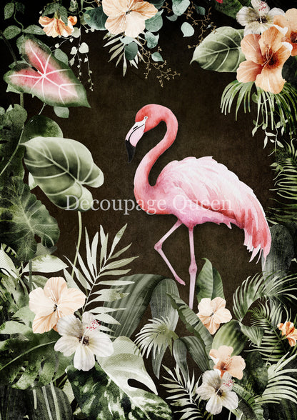 Decoupage Queen A4 Rice Paper Tropical Flamingo