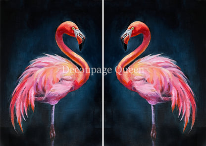 Decoupage Queen A4 Rice Paper Teresa Rene Art - Double Flamingo