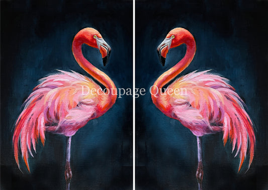 Decoupage Queen A4 Rice Paper Teresa Rene Art - Double Flamingo