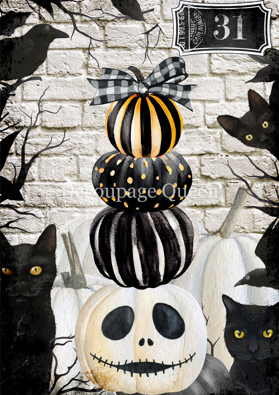 Decoupage Queen A4 Rice Paper Tall Pumpkins