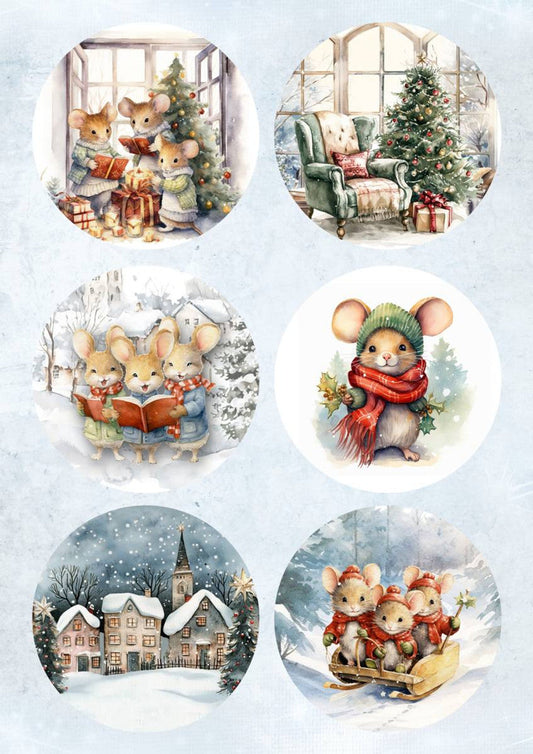Decoupage Queen A4 Rice Paper Christmas Mice