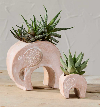 Elephant Family Terracotta Planters - Set of 2