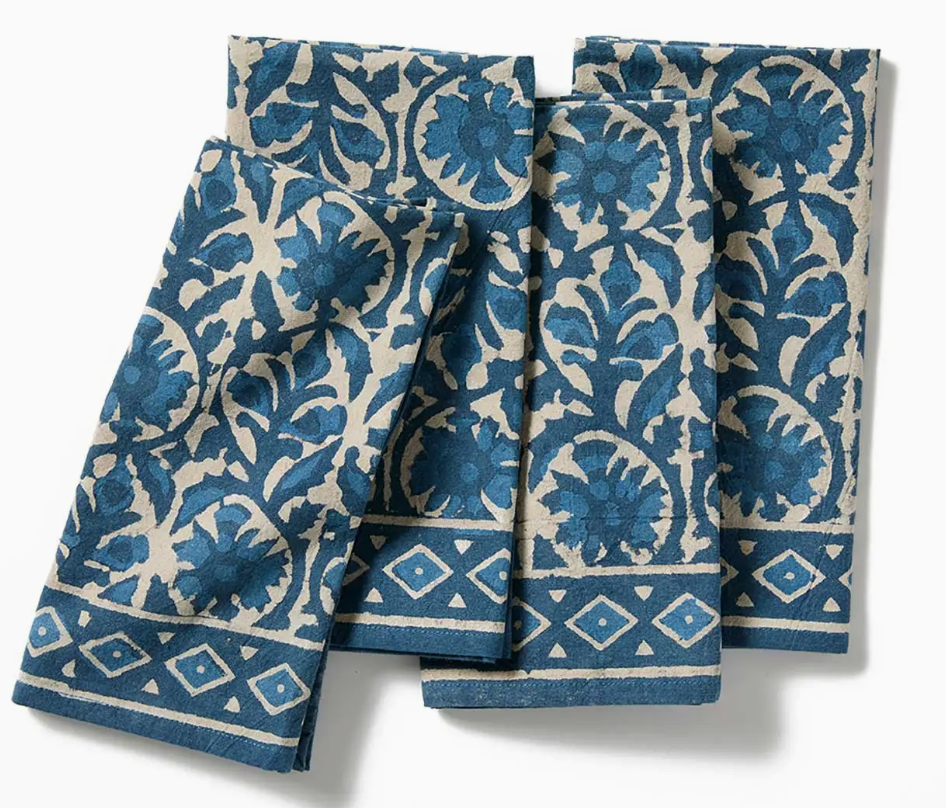 Indigo Dabu Jasmine Block Print Napkins - Set