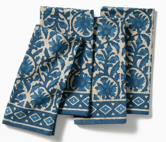 Indigo Dabu Jasmine Block Print Napkins - Set